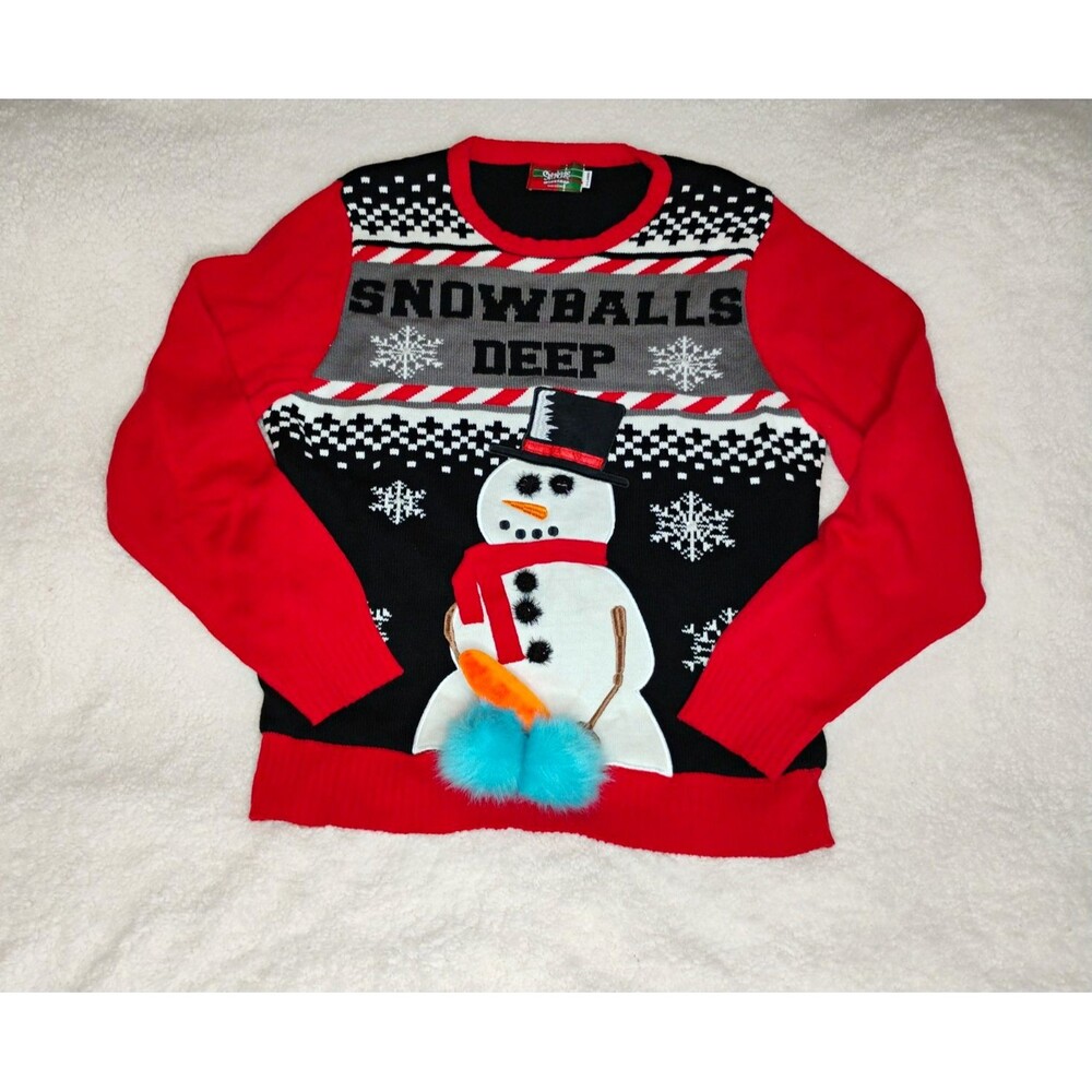 Spencer's Workshop Snowballs Deep Light-Up Christmas Sweater Black Mens XL